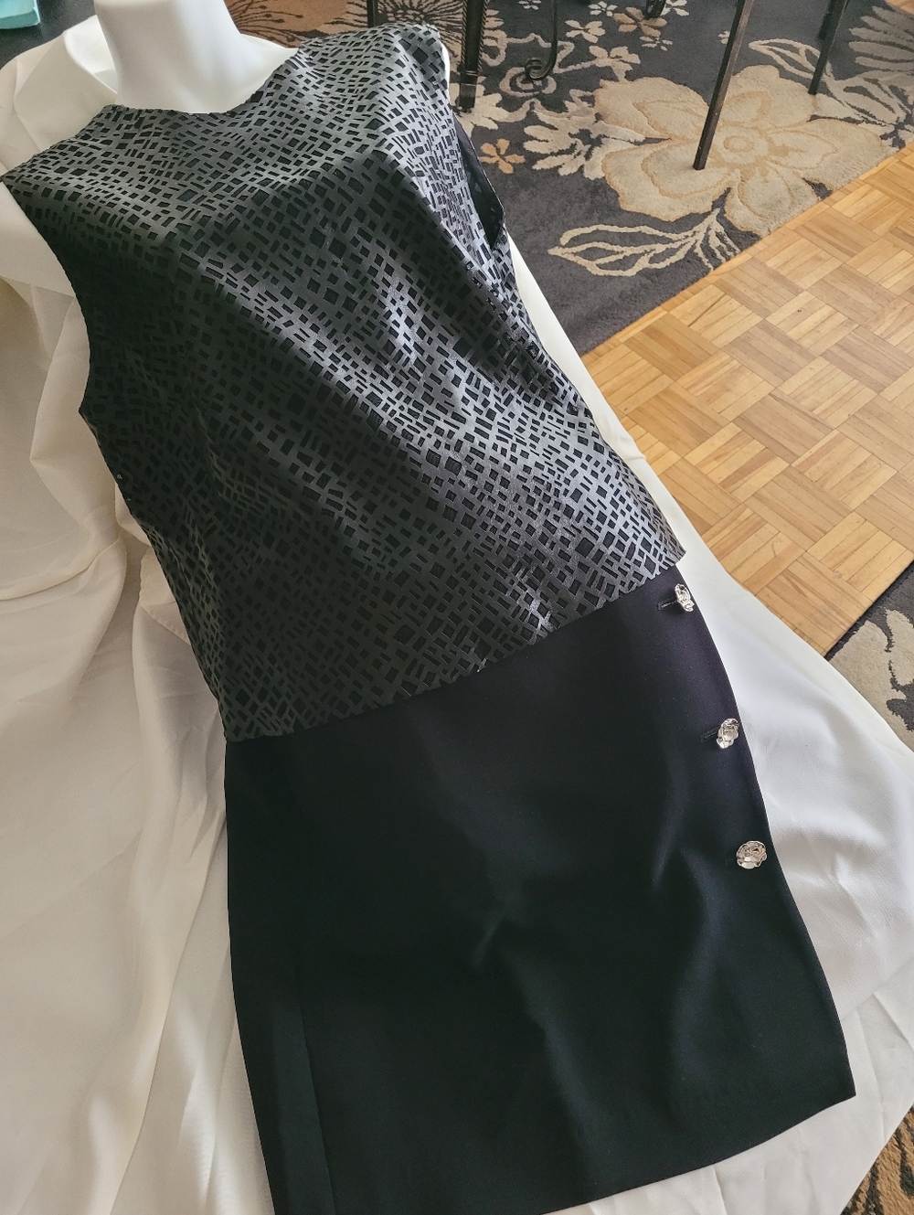 DKNYC Black PU LEATHER Geometric Sleeveless Shell Top
